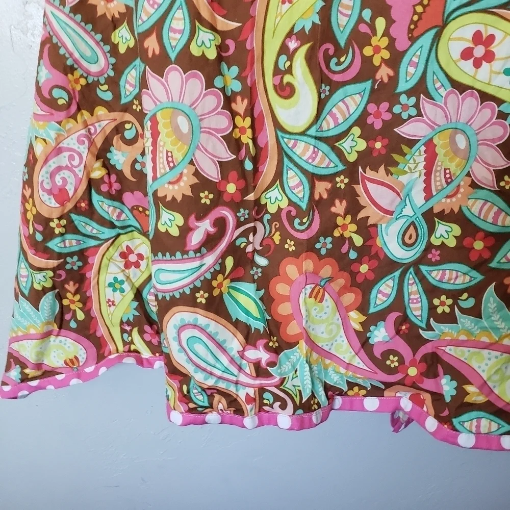 Handmade Skirt Apron Brown Colorful Paisley Print Pink Polka Dot Green Kitchen